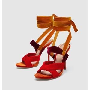 Zara high heel velvet sandals